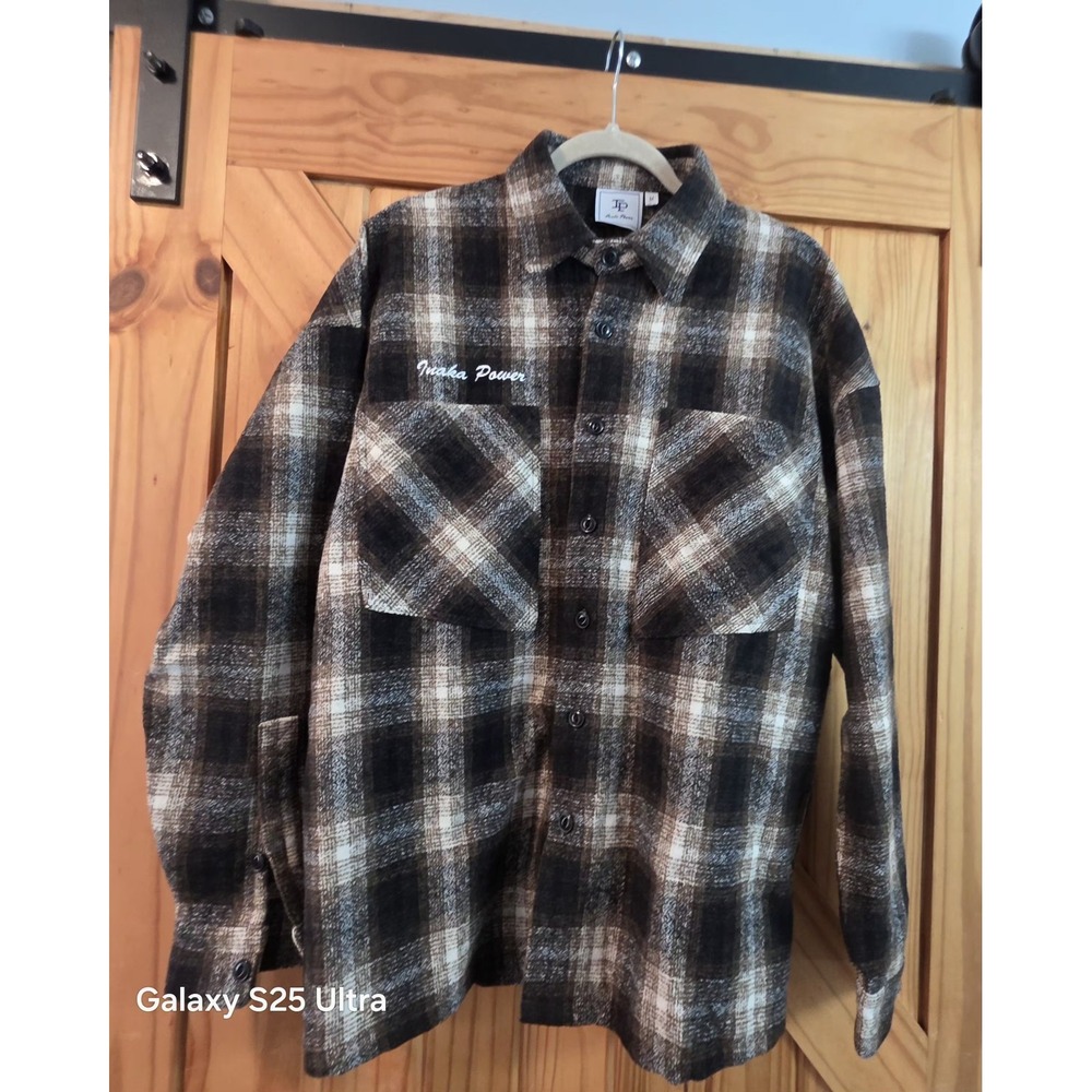 NWT Inaka Power Within Mens Shirt Wool blend brown plaid Medium country outdoors